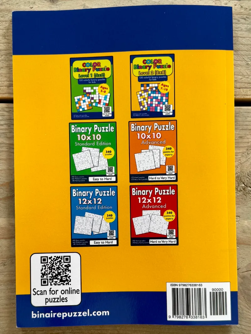 Color Binary Puzzle book for kids cover back (8x8)