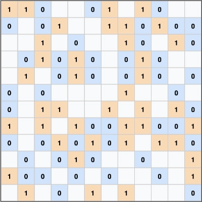 Example of a 12x12 binary puzzle